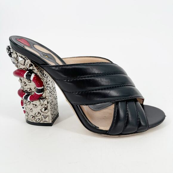 Gucci Black Quilted Leather Webby Snake-heel Mule Sandal Slide size EU 38.5 - Picture 3 of 13